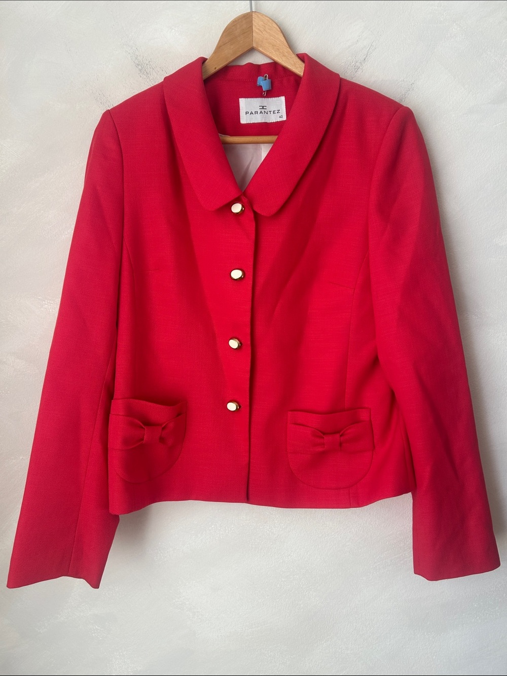 Red Blazer size 42 coquette office siren legally blonde femme power suit bows